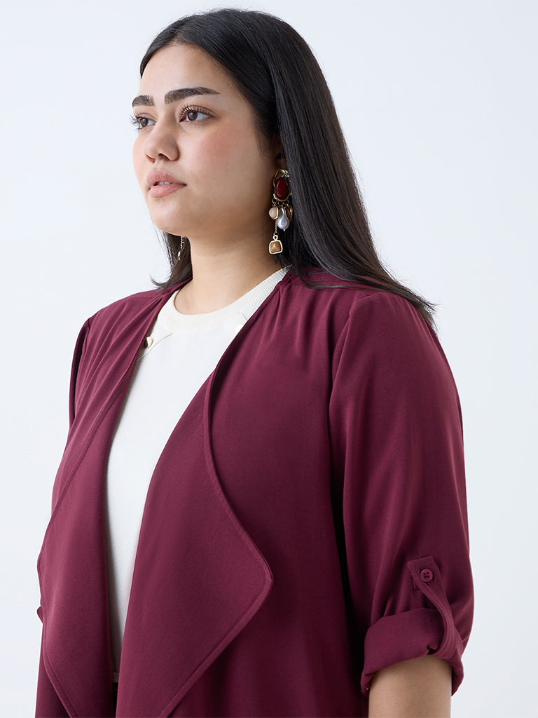 Gia Maroon Solid Cotton Shrug