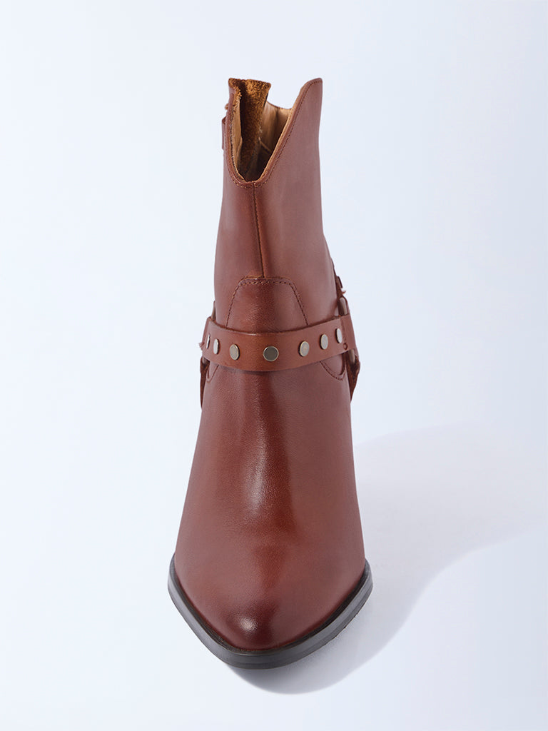 LUNA BLU Tan Stud Detailed Leather Boots