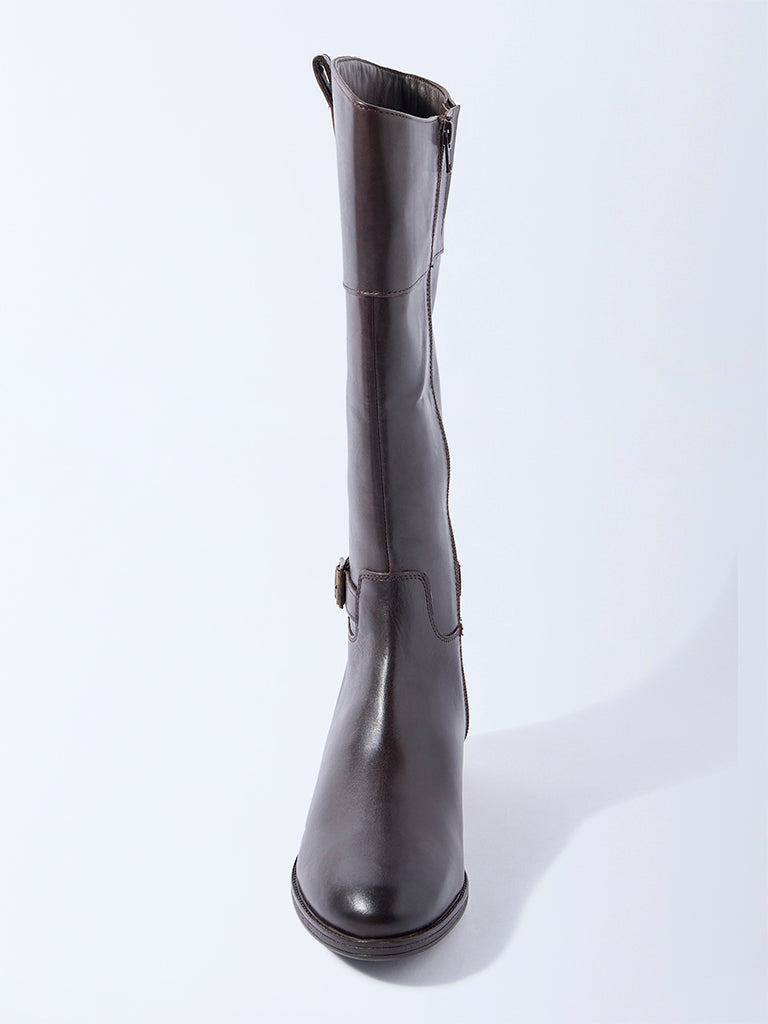 LUNA BLU Dark Brown Tall Leather Boots
