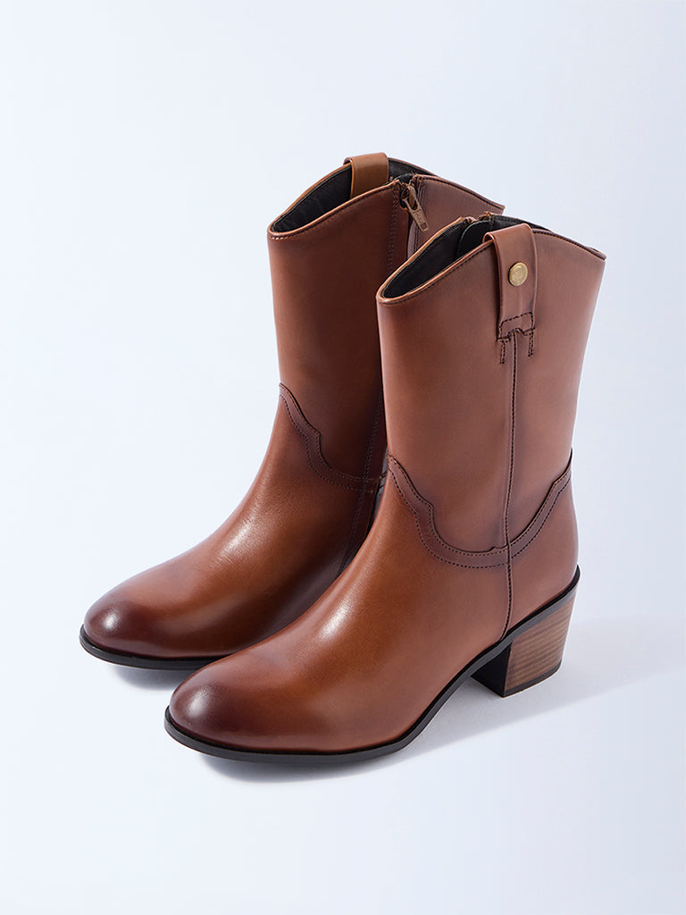 LUNA BLU Tan Cowboy Leather Boots