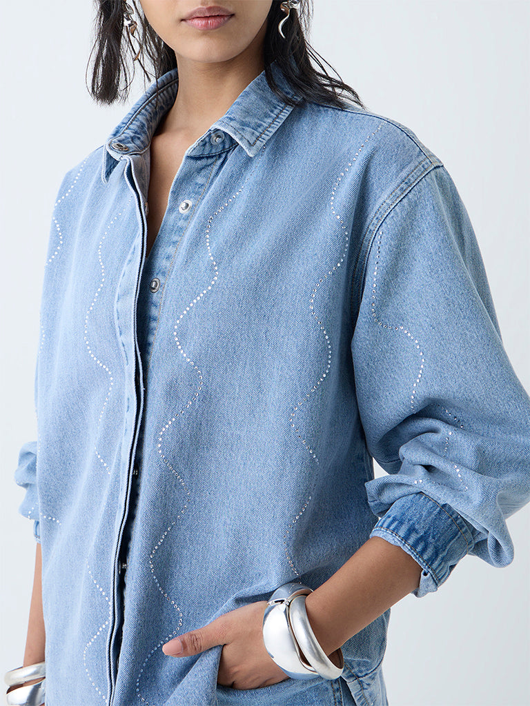 LOV Light Blue Diamante Embellished Denim Jacket