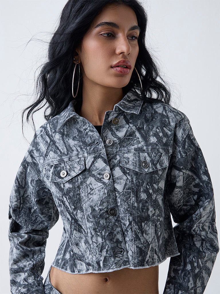 Nuon Grey Camouflage Printed Cotton-Blend Jacket