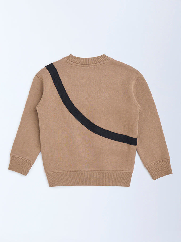 HOP Kids Brown Pouch Detailed Cotton-Blend Sweatshirt