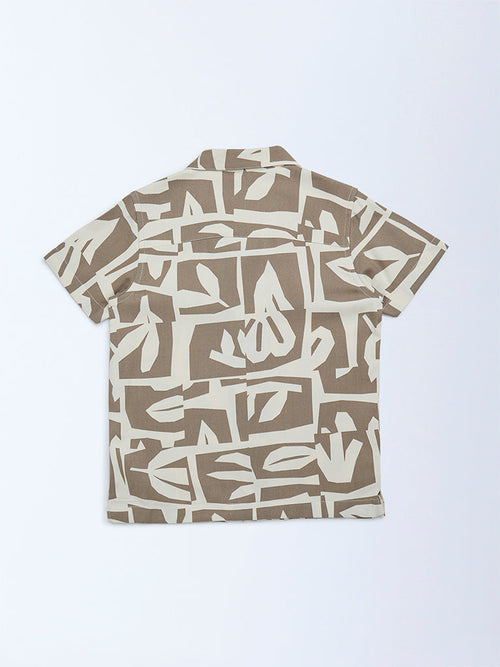 HOP Kids Brown Abstract Printed Resort-Fit Shirt
