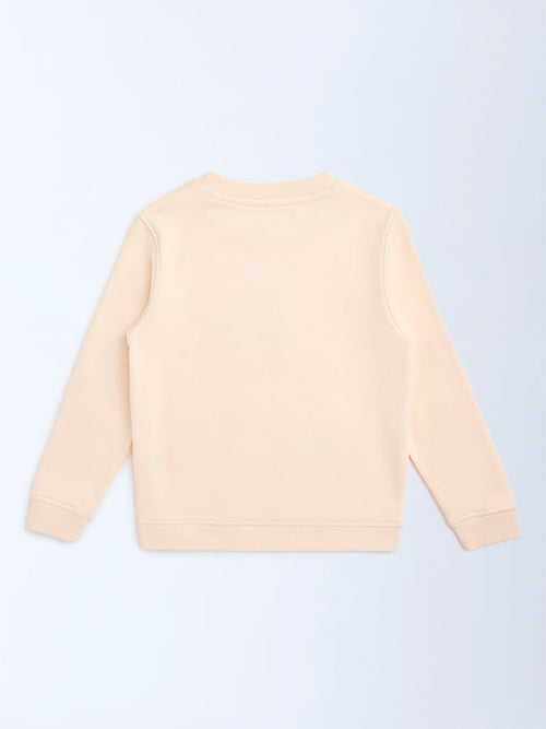 HOP Kids Peach Floral Embroidered Cotton-Blend Sweatshirt