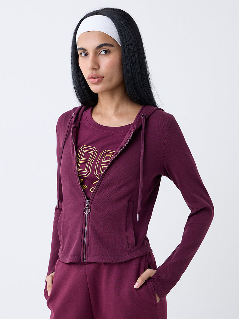 Studiofit Plum Ribbed-Textured Cotton-Blend Jacket
