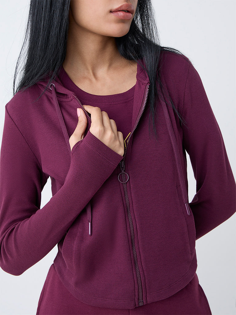 Studiofit Plum Ribbed-Textured Cotton-Blend Jacket