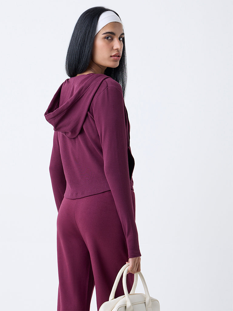 Studiofit Plum Ribbed-Textured Cotton-Blend Jacket