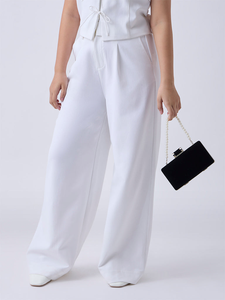 Y&F Kids White Solid High-Rise Trousers