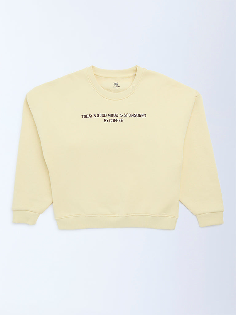 Y&F Kids Yellow Typographic Cotton Sweatshirt