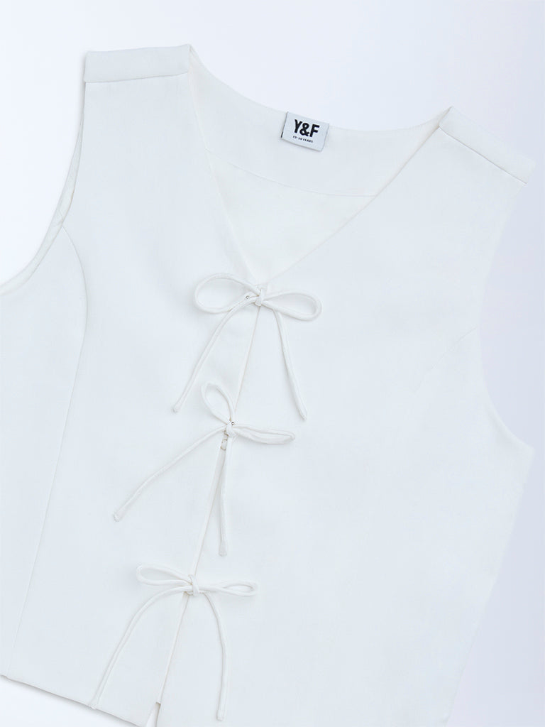 Y&F Kids White Solid Waistcoat