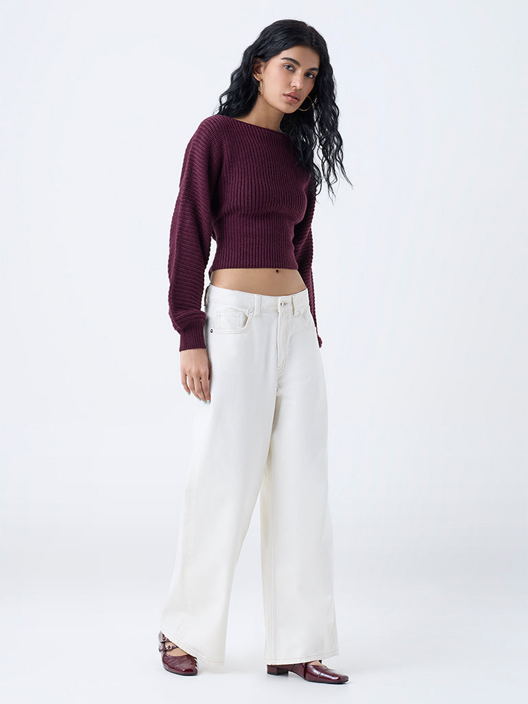 Nuon Plum Knit-Textured Sweater