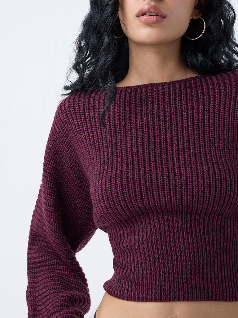 Nuon Plum Knit-Textured Sweater
