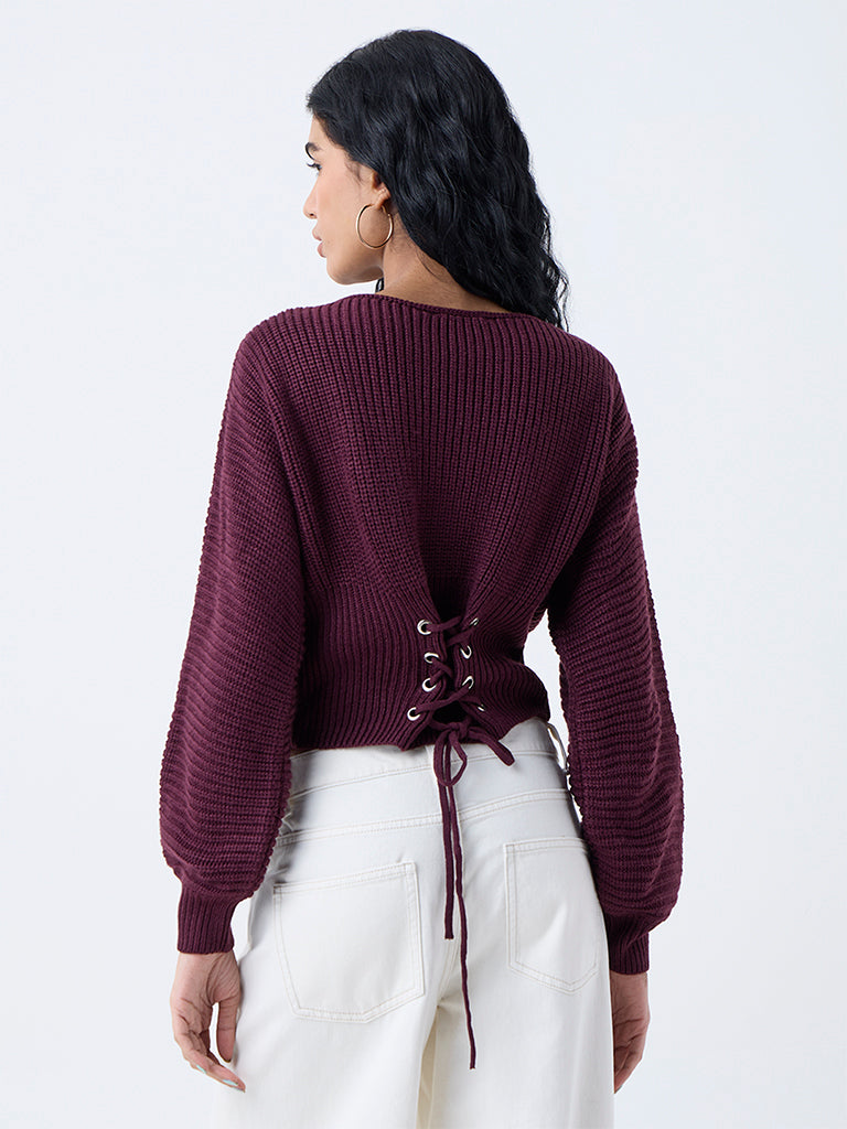 Nuon Plum Knit-Textured Sweater