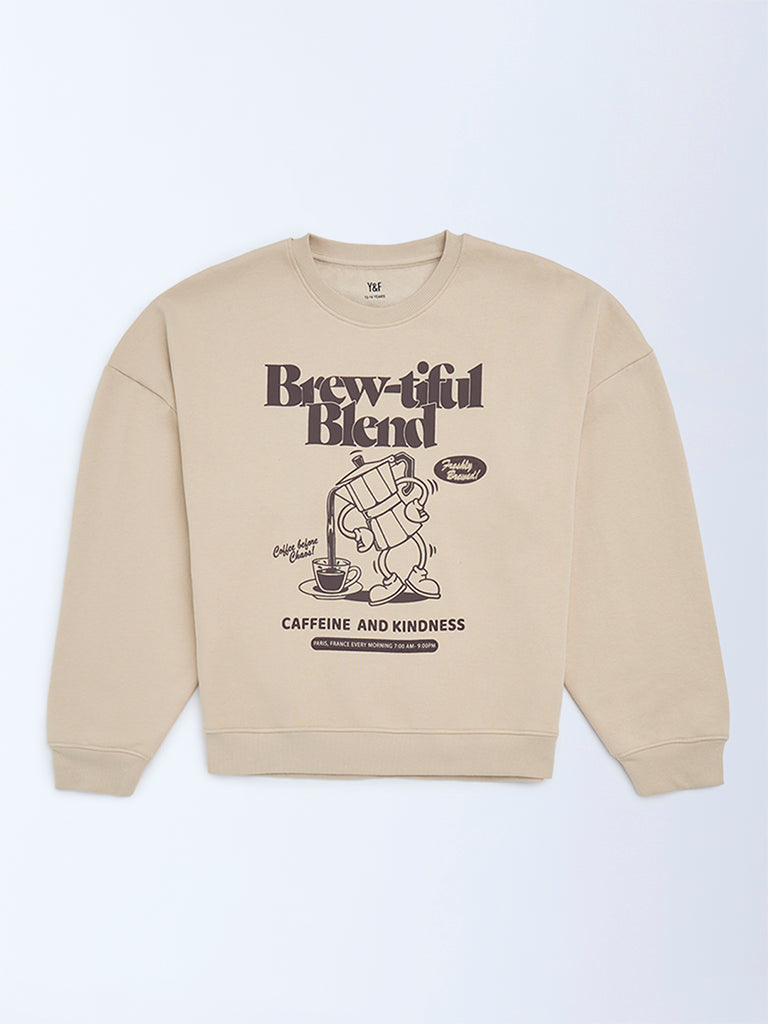 Y&F Kids Beige Printed Sweatshirt