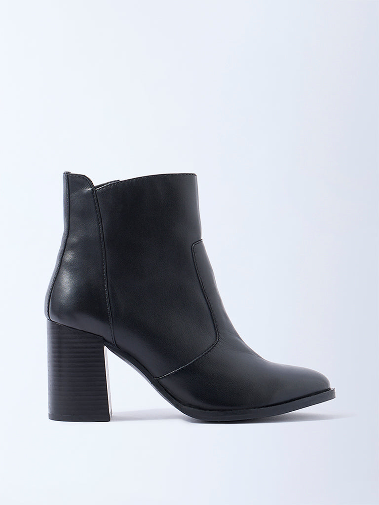 LUNA BLU Black Block-Heel Ankle Leather Boots