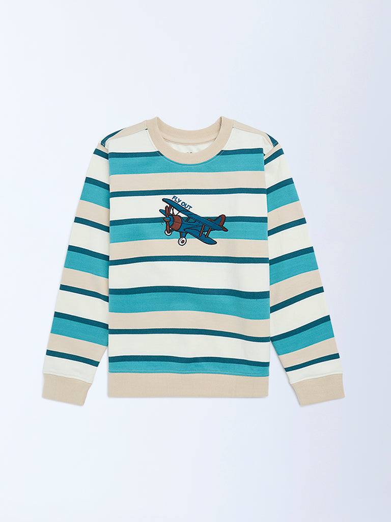 HOP Kids Multicolour Striped Cotton Sweatshirt
