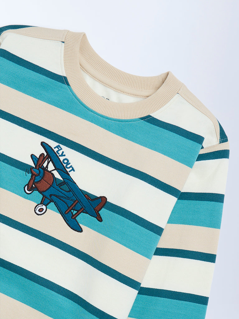 HOP Kids Multicolour Striped Cotton Sweatshirt