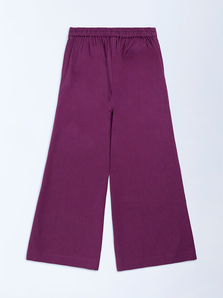 Utsa Kids Purple Solid Cotton-Blend Pants (8-14 years)