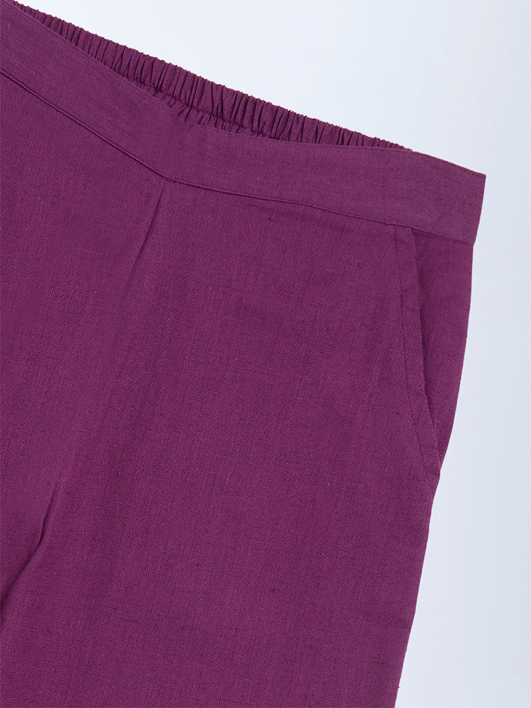 Utsa Kids Purple Solid Cotton-Blend Pants (8-14 years)