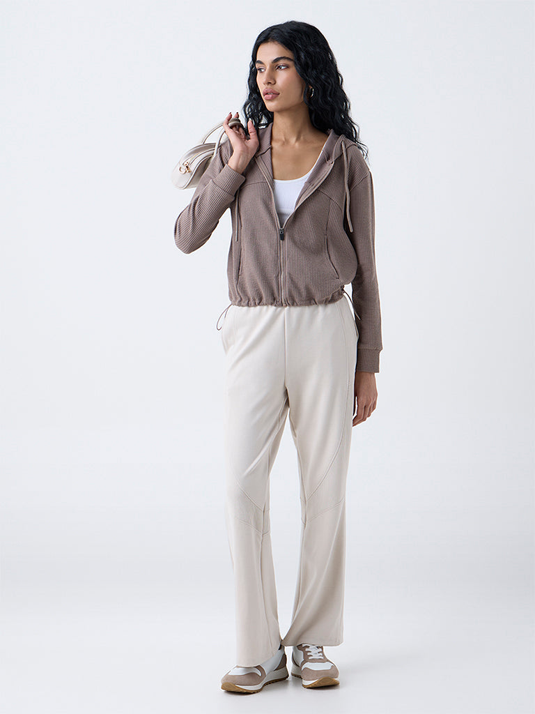 Studiofit Taupe Textured Cotton-Blend Jacket