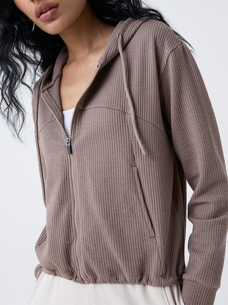 Studiofit Taupe Textured Cotton-Blend Jacket