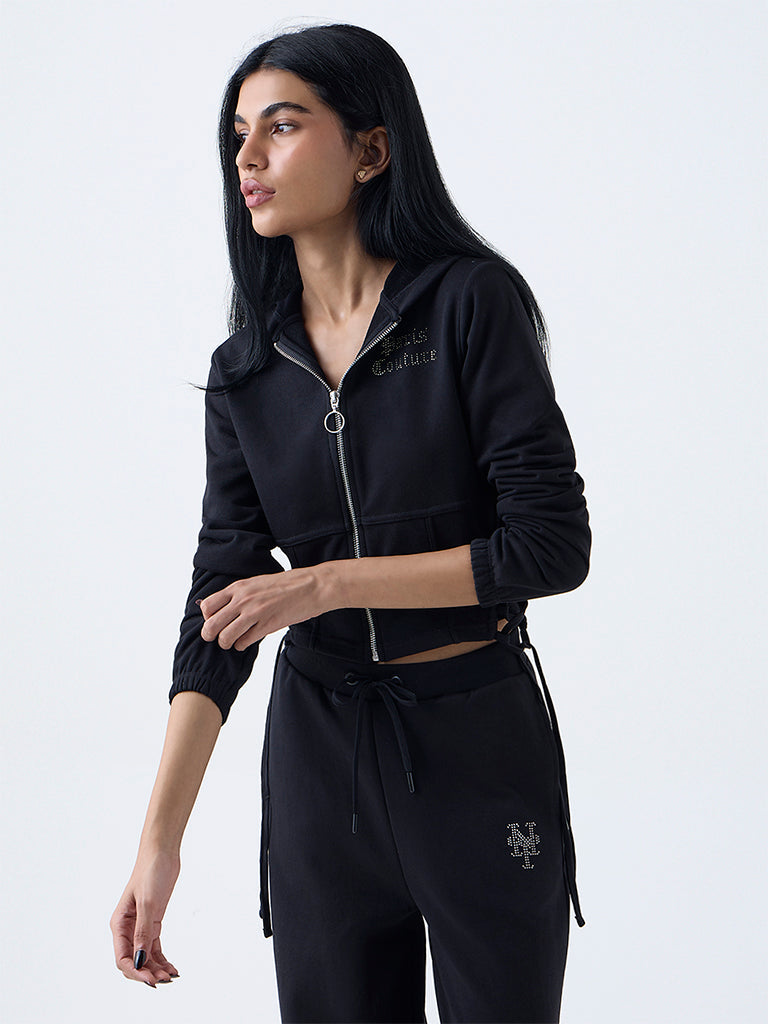 Studiofit Black Embellished Cotton-Blend Jacket