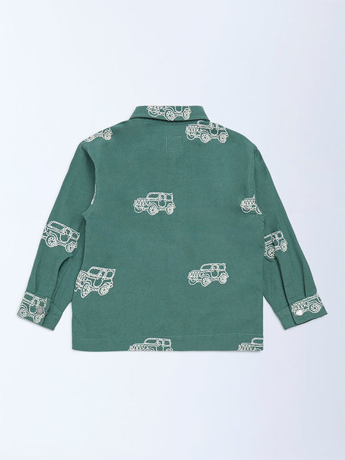 HOP Kids Olive Printed Cotton Shirt