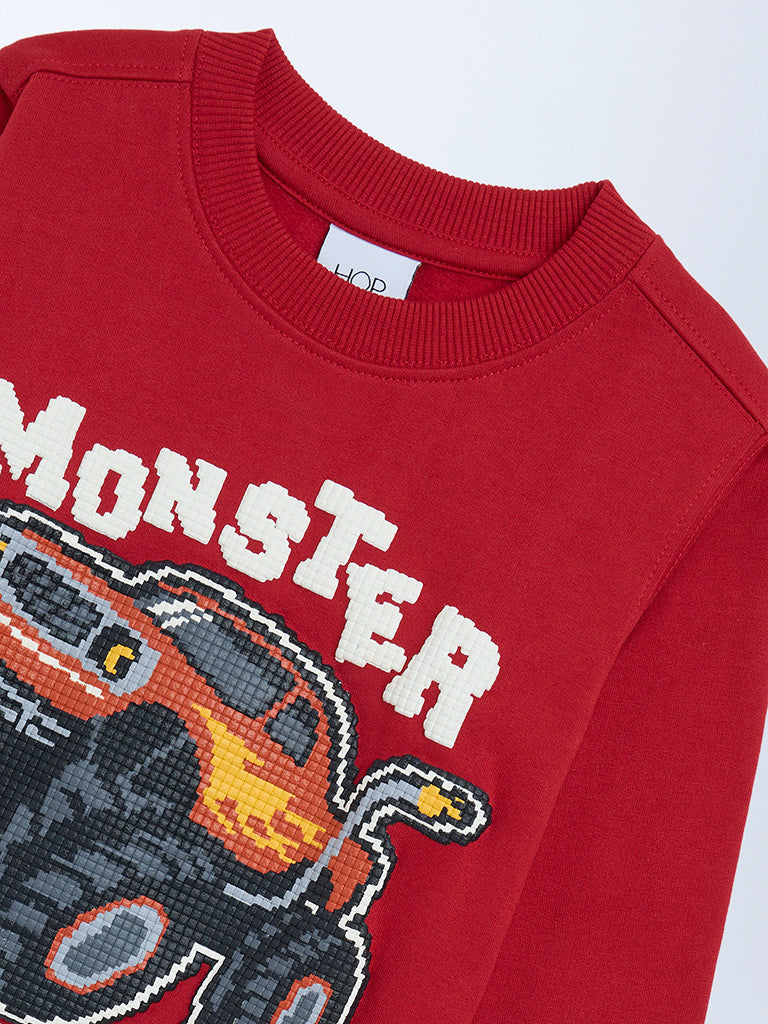 HOP Kids Red Truck Printed Cotton-Blend Sweatshirt