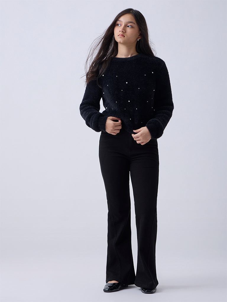 Y&F Kids Black High-Rise Flared Jeans