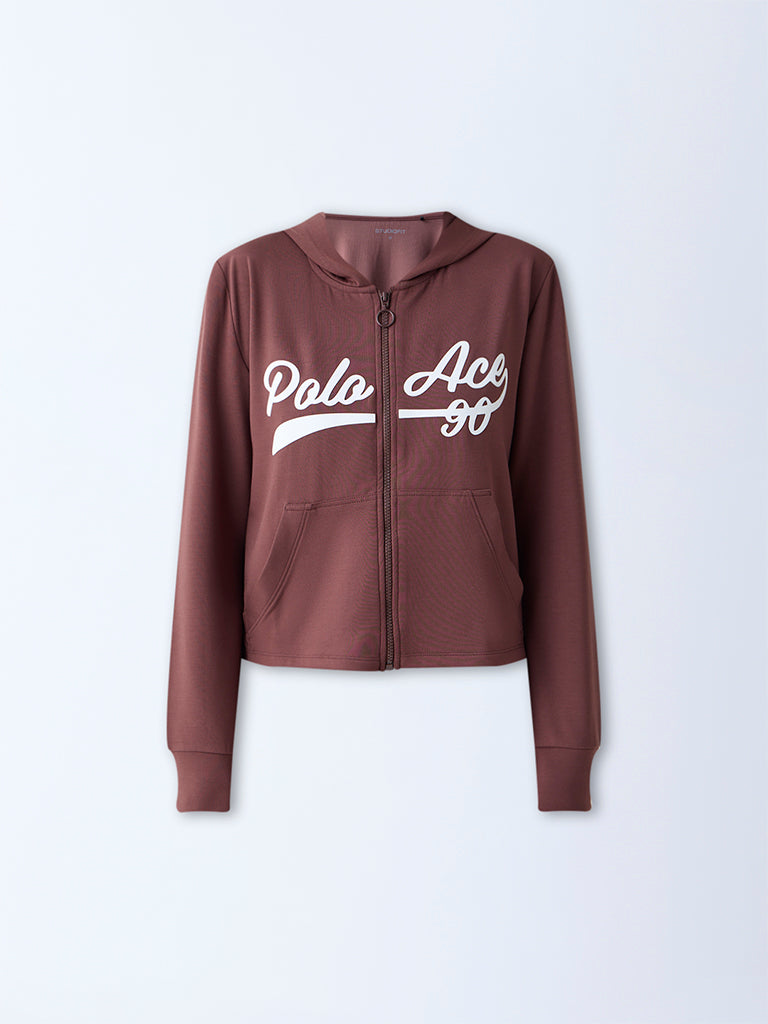 Studiofit Brown Text-Printed Jacket