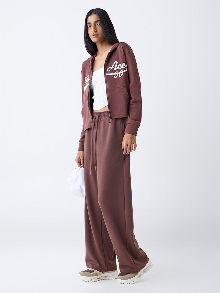 Studiofit Brown Text-Printed Jacket