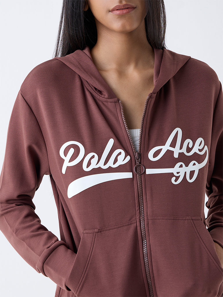 Studiofit Brown Text-Printed Jacket