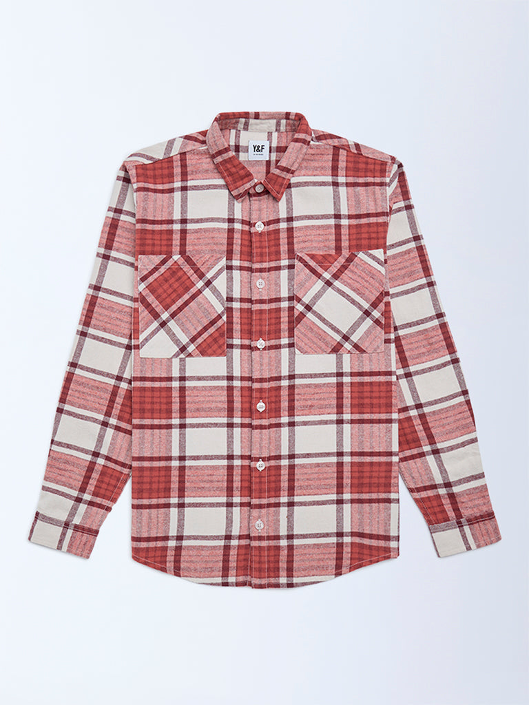 Y&F Kids Red Checks Design Cotton Shirt