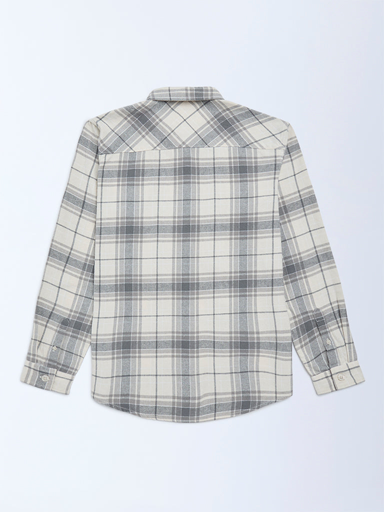 Y&F Kids Grey Checks Printed Cotton Shirt