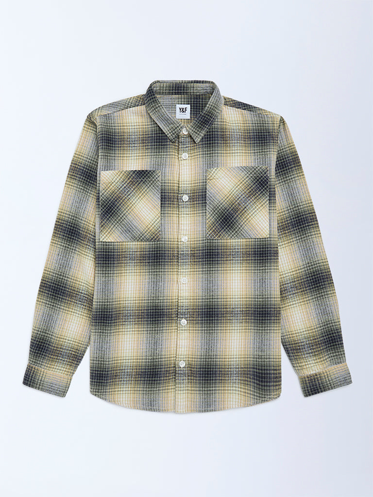 Y&F Kids Yellow Checks Detailed Cotton Shirt