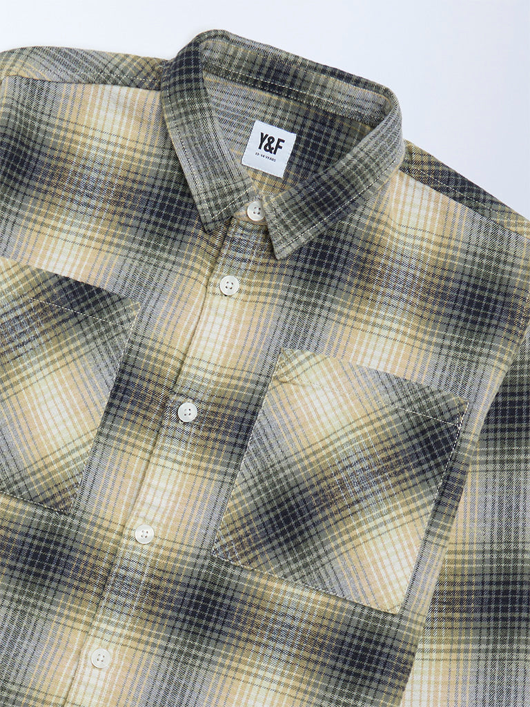 Y&F Kids Yellow Checks Detailed Cotton Shirt