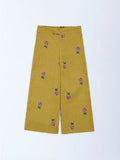 Utsa Kids Mustard Floral Cotton-Blend Pants - (2-8 years)