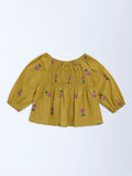 Utsa Kids Mustard Floral Cotton-Blend Top - (2-8 years)