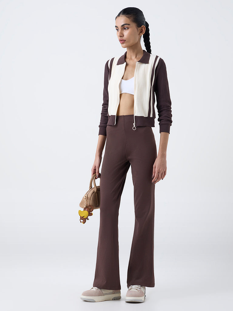 Studiofit Cream Colour-Blocked Cotton-Blend Jacket