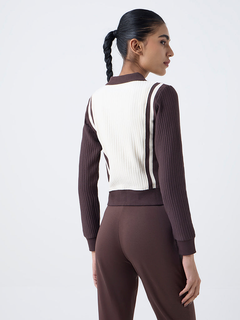 Studiofit Cream Colour-Blocked Cotton-Blend Jacket