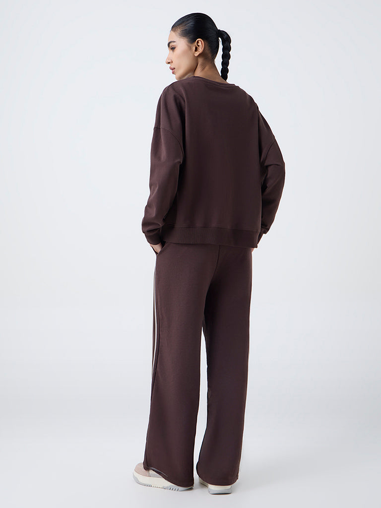 Studiofit Dark Brown Text Design Cotton-Blend Sweatshirt