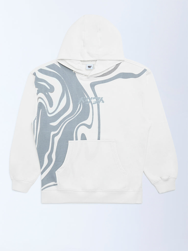 Y&F Kids Off-White Printed Cotton-Blend Hoodie