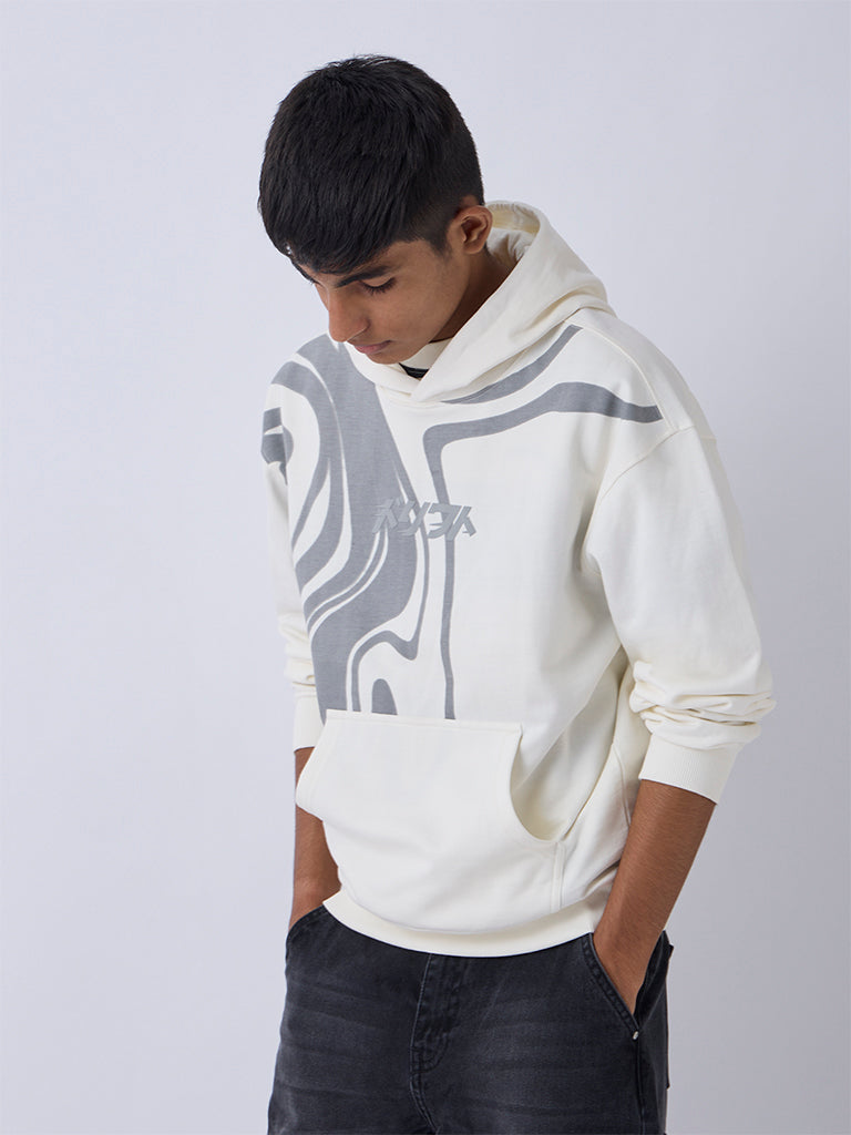 Y&F Kids Off-White Printed Cotton-Blend Hoodie