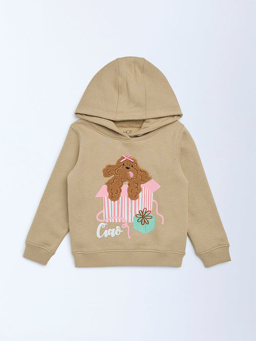HOP Kids Taupe Printed Cotton-Blend Hoodie