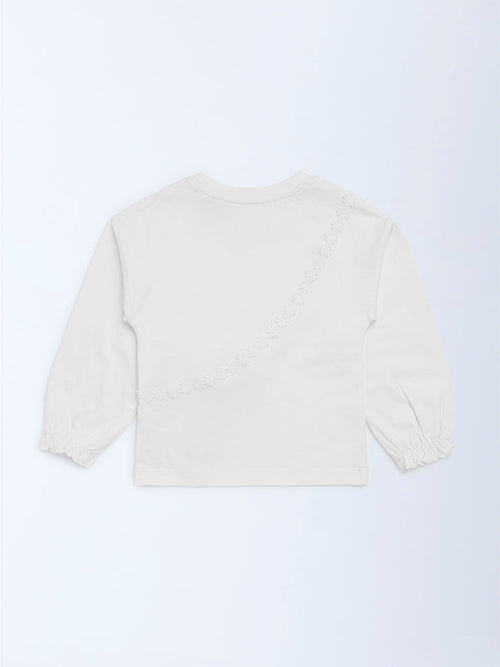 HOP Kids Off-White Heart Embellished Cotton Top
