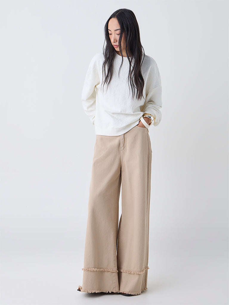 LOV Off-White Self-Textured Sweatshirt