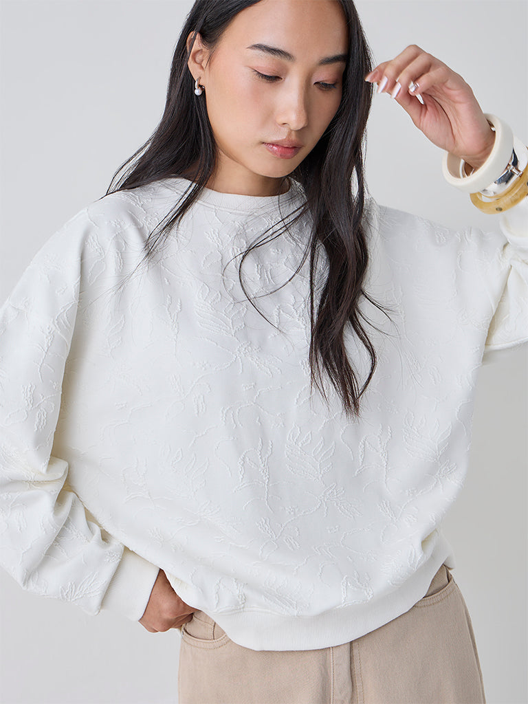 LOV Off-White Self-Textured Sweatshirt