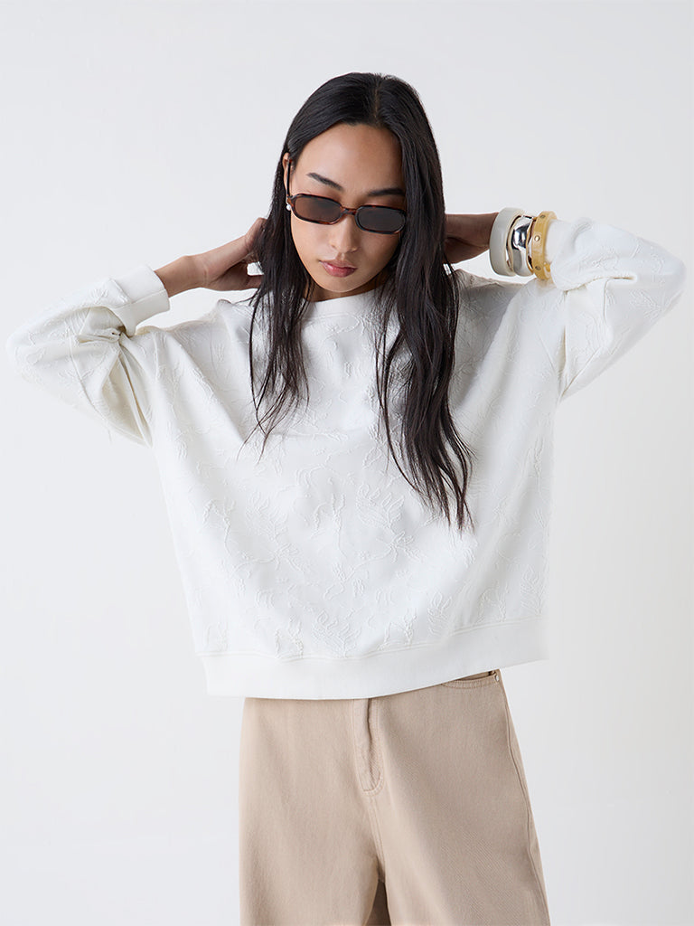 LOV Off-White Self-Textured Sweatshirt