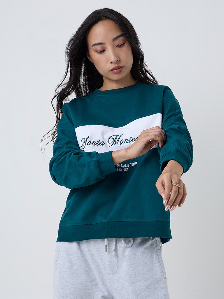 LOV Teal Typographic Cotton Sweatshirt